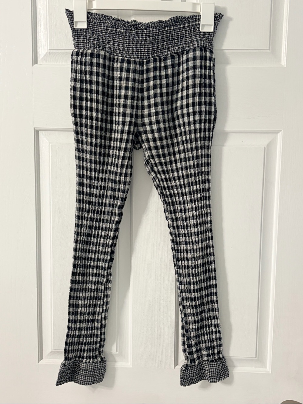 Anthropologie Black & White Gingham Smocked Waist Leggings